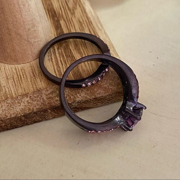 IP Dark Brown Coffee Stainless Steel Ring with AAA Grade CZ in Amethyst - Picture 6 of 7